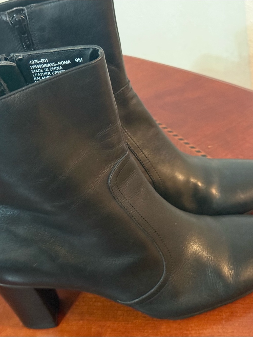 Bass Black Leather Ankle Booties with Side Zip - Picture 2 of 5